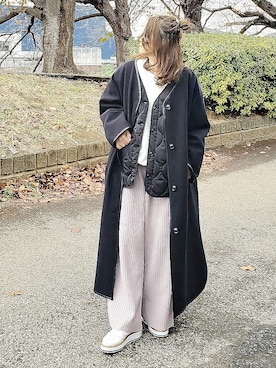 「パイピングコート」｜「アイテム（スウェット）」を使った、&りっちさん（レディース・154cm）の冬コーディネート
