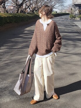 「Moname（モナーム）のアイテム（パンツ）」を使った、&りっちさん（レディース・154cm）の冬コーディネート