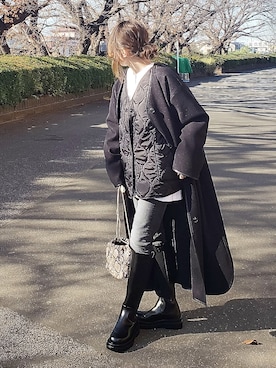 「Ungrid（アングリッド）のハイウエストスキニーデニム（デニムパンツ）」を使った、&りっちさん（レディース・154cm）の冬コーディネート