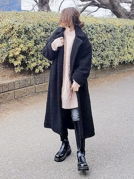 「Ungrid（アングリッド）のハイウエストスキニーデニム（デニムパンツ）」を使った、&りっちさん（レディース・154cm）の冬コーディネート