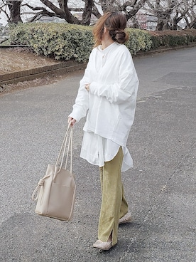 「Ambre Neige（アンブルネージュ）のバンドカラールーズチュニックシャツ／【WEB/EC限商品定商品】（シャツ/ブラウス）」を使った、&りっちさん（レディース・154cm）の冬コーディネート