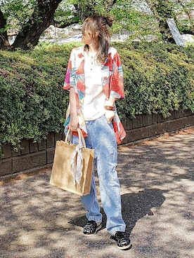 「ブリーチデニム」｜「アイテム（サンダル）」を使った、&りっちさん（レディース・154cm）の春コーディネート