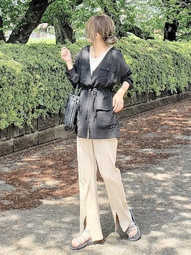 「sakishimatokyo（サキシマトーキョー）のアイテム（ノーカラージャケット）」を使った、&りっちさん（レディース・154cm）の春コーディネート