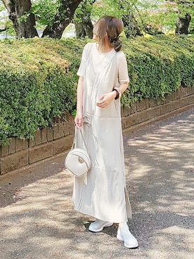 「サテンキャミワンピ」｜&りっちさん（レディース・154cm）の春コーディネート