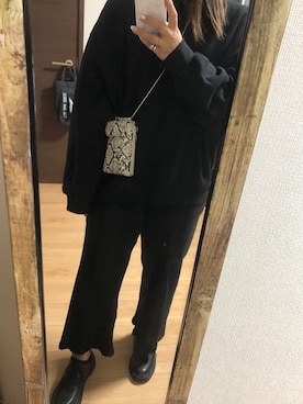 「GU（ジーユー）のアイテム（その他パンツ、ブラック系）」を使った、arisaaaaaaaaaaさん（レディース・162cm）の冬コーディネート