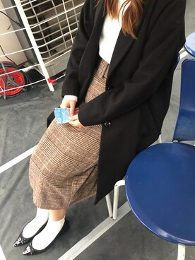 「ラメニット」｜「アイテム（チェスターコート）」を使った、ふうたろうさん（レディース・159cm）の秋コーディネート