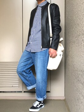 「オールドスクール」｜「アイテム（ライダースジャケット）」を使った、あきの。さん（メンズ・170cm）の春コーディネート