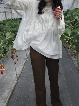 「Kastane（カスタネ）のレーヨンスラックスパンツ３（スラックス）」を使った、ららさん（レディース・162cm）の春コーディネート