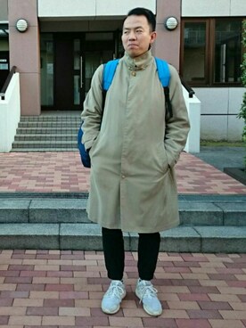 「アイテム（ステンカラーコート）」を使った、沼っち&ねねさん（メンズ・184cm・30代）の冬コーディネート