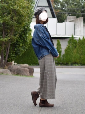 「グレンチェック」｜「アイテム（デニムジャケット）」を使った、kano＊さん（レディース・164cm）の秋コーディネート