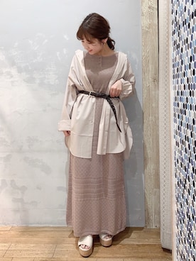 「ロングワンピース」｜「アイテム（ベルト）」を使った、ʀɪʜᴏ ☺︎さん（レディース・147cm）の春コーディネート