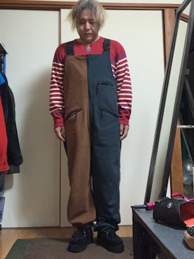 「古着のアイテム（サロペット/オーバーオール、ブラウン系）」を使った、kiyoさん（メンズ・157cm）の秋コーディネート