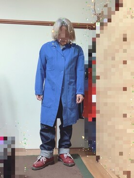 「古着のアイテム（ジャケット/アウター、ブルー系）」を使った、kiyoさん（メンズ・157cm）の秋コーディネート