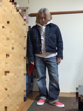 「VANS（バンズ）のアイテム（スニーカー、レッド系）」を使った、kiyoさん（メンズ・157cm）の秋コーディネート