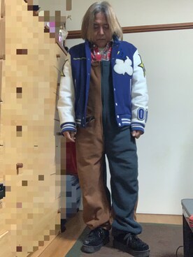 「古着のアイテム（ジャケット/アウター、ブルー系）」を使った、kiyoさん（メンズ・157cm）の冬コーディネート