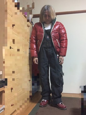 「DUVETICA（デュベティカ）のアイテム（ダウンジャケット/コート、レッド系）」を使った、kiyoさん（メンズ・157cm）の冬コーディネート