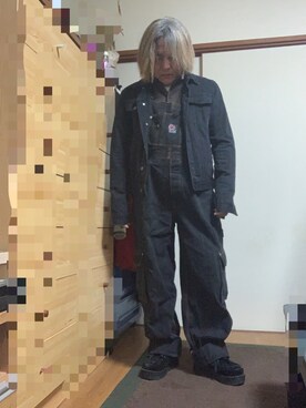 「古着のアイテム（サロペット/オーバーオール、ブラック系）」を使った、kiyoさん（メンズ・157cm）の冬コーディネート