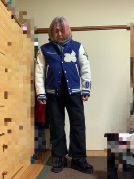 「古着のアイテム（その他パンツ、ブラック系）」を使った、kiyoさん（メンズ・157cm）の冬コーディネート