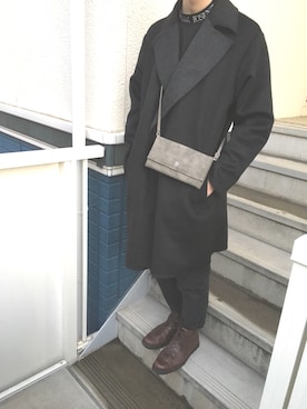 「Yohji Yamamoto（ヨウジヤマモト）のアイテム（ボディバッグ/ウエストポーチ）」を使った、T.さん（メンズ・177cm）の冬コーディネート