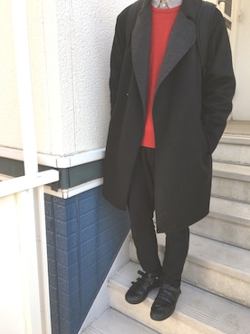 「niko and...（ニコアンド）のアイテム（チェスターコート）」を使った、T.さん（メンズ・177cm）の冬コーディネート