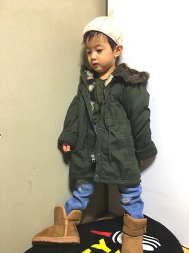 「BACK NUMBER（バックナンバー）のアイテム（ジャケット/アウター）」を使った、kouchaさん（キッズ・100cm）の冬コーディネート