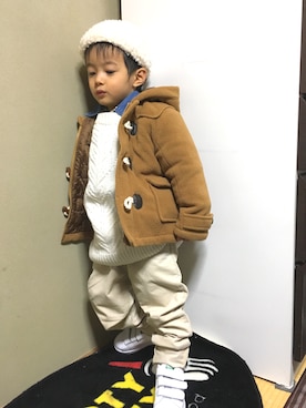 「アイテム（ダッフルコート）」を使った、kouchaさん（キッズ・100cm）の冬コーディネート
