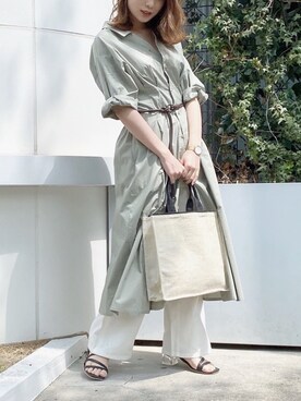 rina momiuraさんの「ハイウエストポケットワイドパンツ」を使ったコーディネート