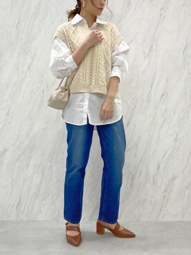 「ケーブルニット」｜「アイテム（サンダル）」を使った、rina momiuraさん（レディース・157cm）の冬コーディネート