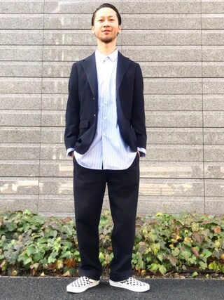 Kazuki Kawaharada使用「MONKEY TIME（＜monkey time＞ STRIPE WIDE W/CUFF SHIRT/シャツ）」的時尚穿搭