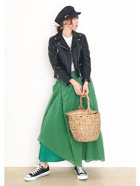 「Acne Studios（アクネストゥディオズ）のアイテム（ライダースジャケット）」を使った、micoronさん（レディース・167cm）の春コーディネート