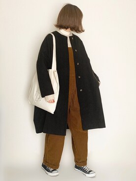 「Sunny clouds（サニークラウズ）のアイテム（サロペット/オーバーオール）」を使った、micoronさん（レディース・167cm）の冬コーディネート