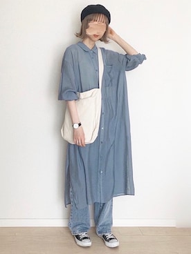 「シアーワンピース」｜「アイテム（ハンチング/ベレー帽）」を使った、micoronさん（レディース・167cm）の夏コーディネート