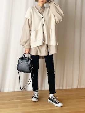 「CONVERSE（コンバース）のconverse（コンバース） ALL STAR OX（オールスターOX）（スニーカー）」を使った、micoronさん（レディース・167cm）の冬コーディネート