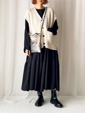 「Libra Cue（リブラ キュー）のティアードエアリーボリュームワンピース（ワンピース）」を使った、micoronさん（レディース・167cm）の春コーディネート