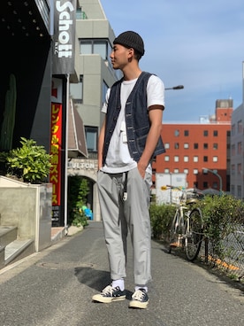 「schott(ショット)のアイテム(ベスト)」を使った、chin shi iさん(メンズ・176cm)の春コーディネート