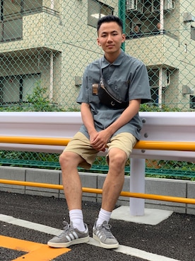 「schott（ショット）のアイテム（バッグ）」を使った、chin shi iさん（メンズ・175cm）の夏コーディネート