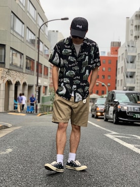 「SCHOTT」｜「アイテム（キャップ）」を使った、chin shi iさん（メンズ・175cm）の夏コーディネート