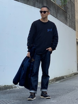 「schott（ショット）のSchott/ショット/LENOX/サングラス　日本製（サングラス）」を使った、chin shi iさん（メンズ・176cm）の夏コーディネート