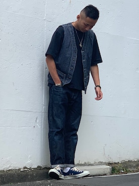 「schott(ショット)のアイテム(ベスト)」を使った、chin shi iさん(メンズ・176cm)の秋コーディネート