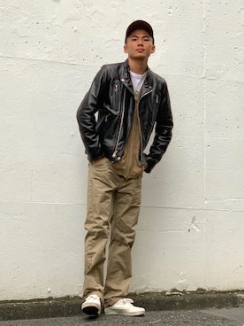 「ファッションの力を信じよう」｜「アイテム（ライダースジャケット）」を使った、chin shi iさん（メンズ・176cm）の秋コーディネート