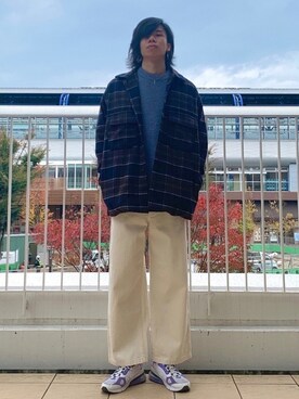 「チェック柄に恋してる」｜「アイテム（その他アウター）」を使った、Takuさん（メンズ・180cm）の秋コーディネート