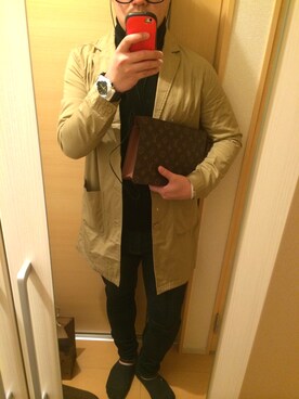 「LouisVuitton」｜「アイテム（ステンカラーコート）」を使った、YUICHANさん（メンズ・167cm）の冬コーディネート