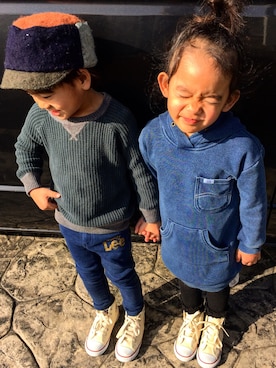 「BUDDY Lee（バディーリー）のアイテム（パンツ）」を使った、sakuさん（キッズ・110cm）の冬コーディネート