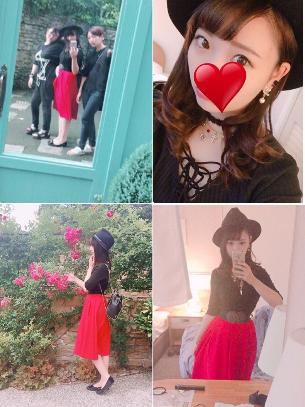 「プチプラ、プチプラコーデ、GU、まっかっか、赤、黒、黒コーデ、スカート、女子旅、チョーカー」｜「GUのアイテム（Tシャツ/カットソー、ブラック系）」を使った、みそさん（レディース・156cm）の秋コーディネートの1枚目の写真