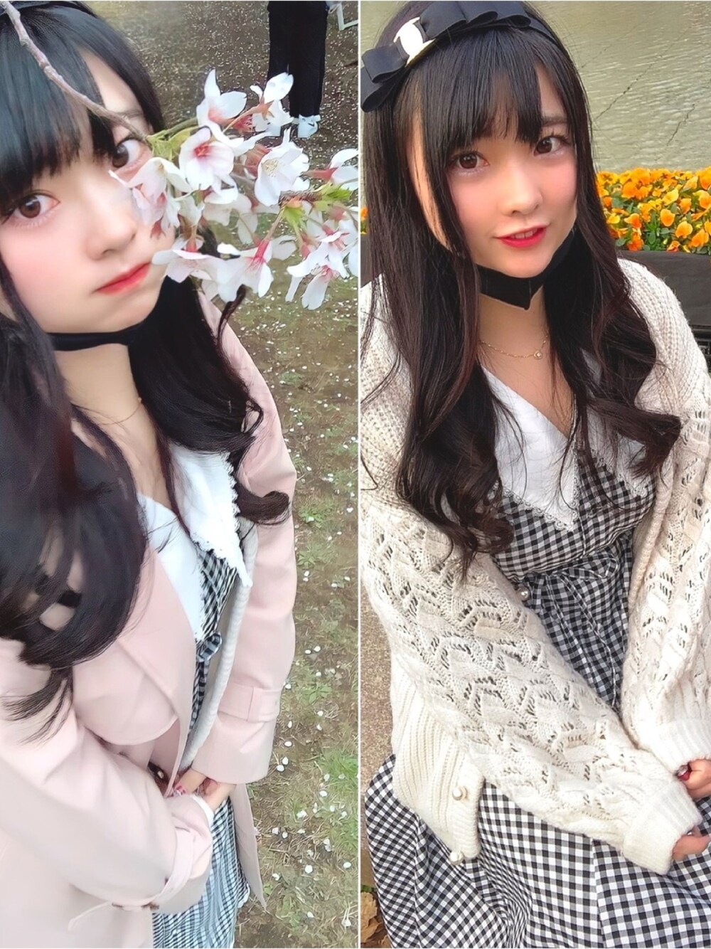 「休日スタイル、お花見コーデ、ギンガムチェック、ワンピーススタイル、かわいい、ガーリー、おしゃれさんと繋がりたい、お花見、カチューシャ、デート」｜「OLIVE des OLIVEのおパリなレトロワンピース（ワンピース、ブラック系）」を使った、みそさん（レディース・156cm）の春コーディネートの1枚目の写真