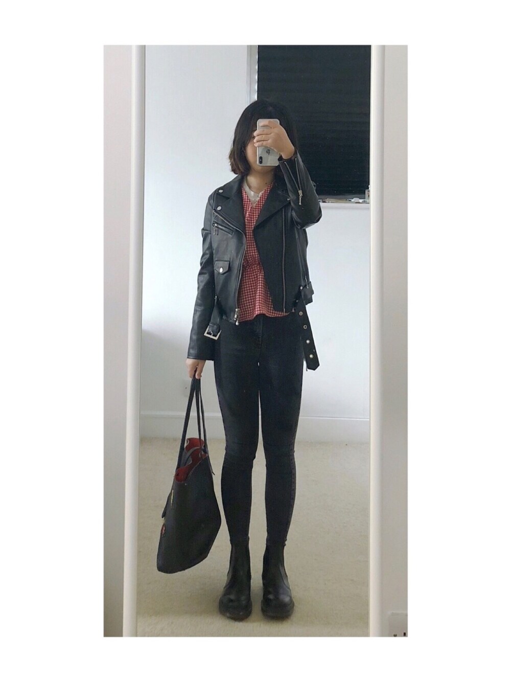 「jouetie、TOPSHOP、Dr.Martens、COACH、春夏コーデ」｜「jouetieのレースアップライダース（ライダースジャケット、ブラック系）」を使った、sen'sさん（レディース・155cm）の春コーディネートの1枚目の写真