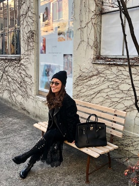 「BLACK BY MOUSSY（ブラックバイマウジー）のアイテム（ライダースジャケット）」を使った、yurikoさん（レディース・156cm）の冬コーディネート