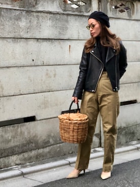 「BLACK BY MOUSSY（ブラックバイマウジー）のアイテム（ライダースジャケット）」を使った、yurikoさん（レディース・156cm）の春コーディネート