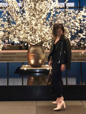 「BLACK BY MOUSSY（ブラックバイマウジー）のアイテム（ライダースジャケット）」を使った、yurikoさん（レディース・156cm）の春コーディネート