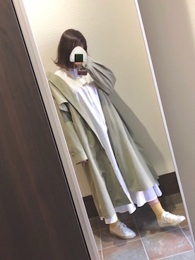 「LOWRYS FARM（ローリーズファーム）のアイテム（ノーカラーコート）」を使った、にあさん（レディース・159cm）の春コーディネート